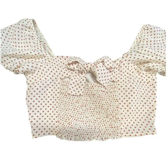 Altar’d State Puff Sleeve Polka Dot Crop Top Size M Cottagecore Tie Back - Picture 2 of 6